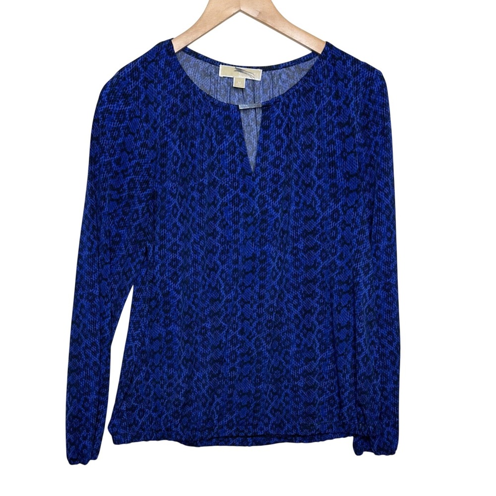 MIchael Kors Animal Snake Print Keyhole Neck Long Sleeve Blouse size Medium Blue